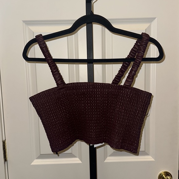 PROENZA SCHOULER Faux Leather Top Smocked in Pilot NEW - Picture 7 of 13